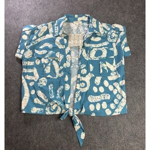 Haute Hippie Women's Tie Front Button Up Shirt Blue Abstract Print Size S  A11